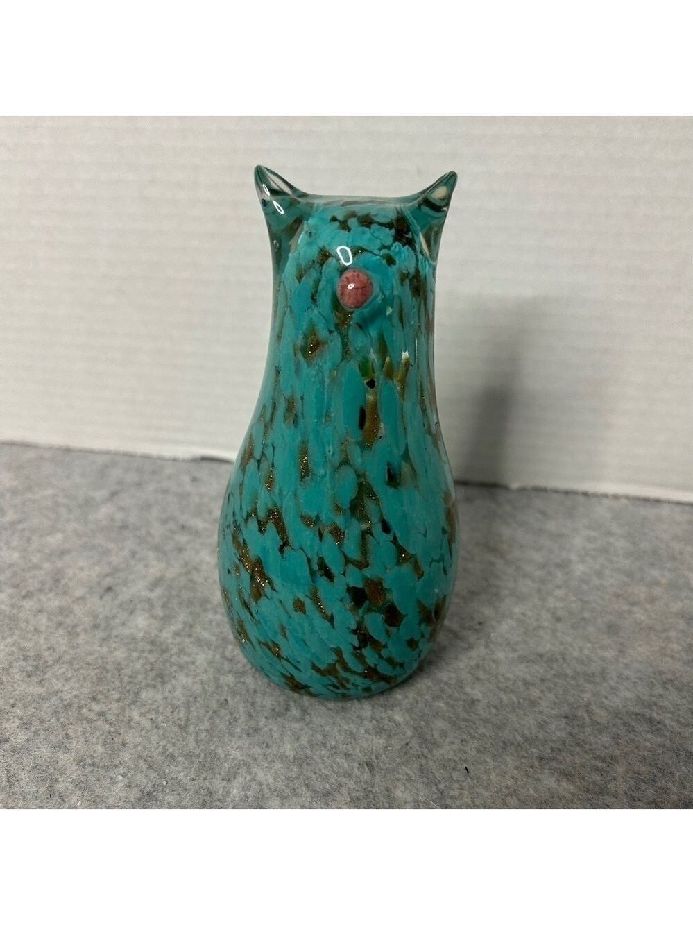 Solid Glass Speckled Gold Flecks Teal Cat Paperweight 2x6" No Chips Or Cracks